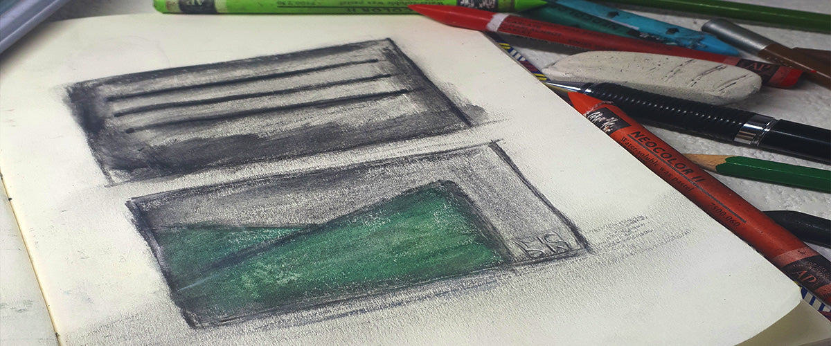 Bannière Sur mesure MOUNCREATION croquis maroquinerie crayons esquisse
