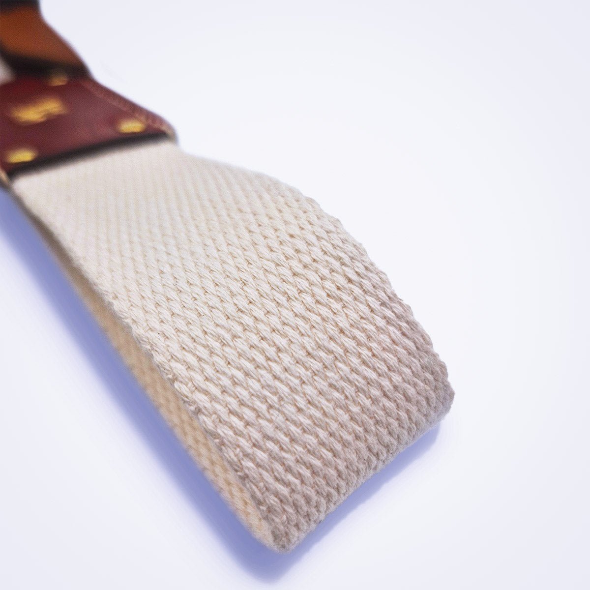 Ceinture bi - matière en cuir camel & bordeaux et toile de coton - MOUN CREATION Artisan maroquinier