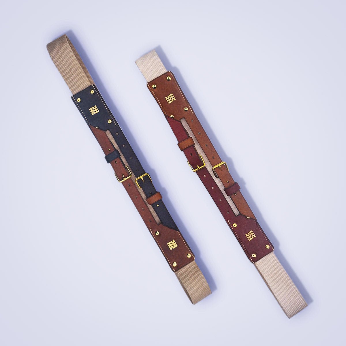Ceinture bi - matière cuir navy blue & toile de coton - MOUN CREATION Artisan maroquinier