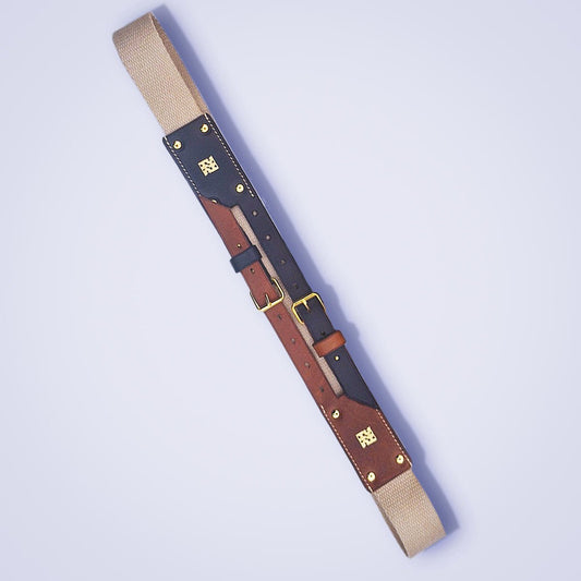 Ceinture bi - matière cuir navy blue & toile de coton - MOUN CREATION Artisan maroquinier