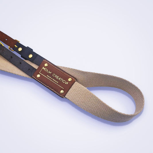 Ceinture bi - matière cuir navy blue & toile de coton - MOUN CREATION Artisan maroquinier