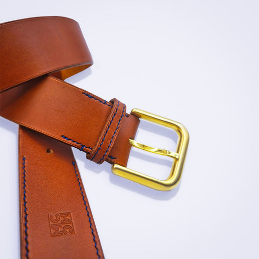 Ceinture en cuir camel au tannage végétal - MOUN CREATION Artisan maroquinier