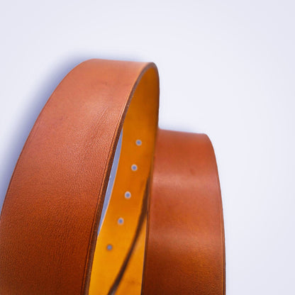 Ceinture en cuir camel au tannage végétal - MOUN CREATION Artisan maroquinier