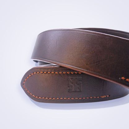 Ceinture en cuir chocolat au tannage végétal - MOUN CREATION Artisan maroquinier