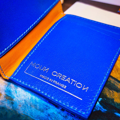 Porte - cartes MAIO bleu en cuir grainé - MOUN CREATION Artisan maroquinier