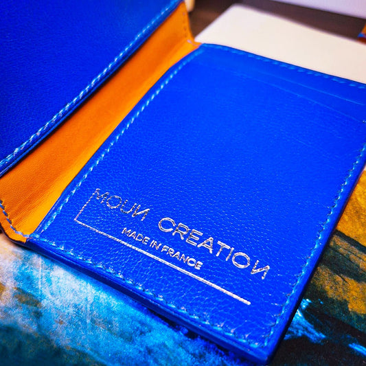 Porte - cartes MAIO bleu en cuir grainé - MOUN CREATION Artisan maroquinier