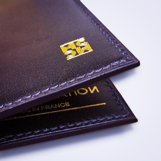Porte - cartes MAIO noir en cuir texturé et brillant - MOUN CREATION Artisan maroquinier