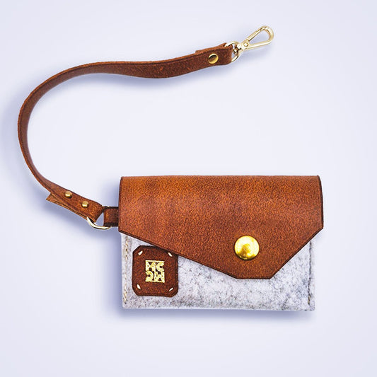 Porte - monnaie bi - matière avec dragonne – cuir & feutre - MOUN CREATION Artisan maroquinier