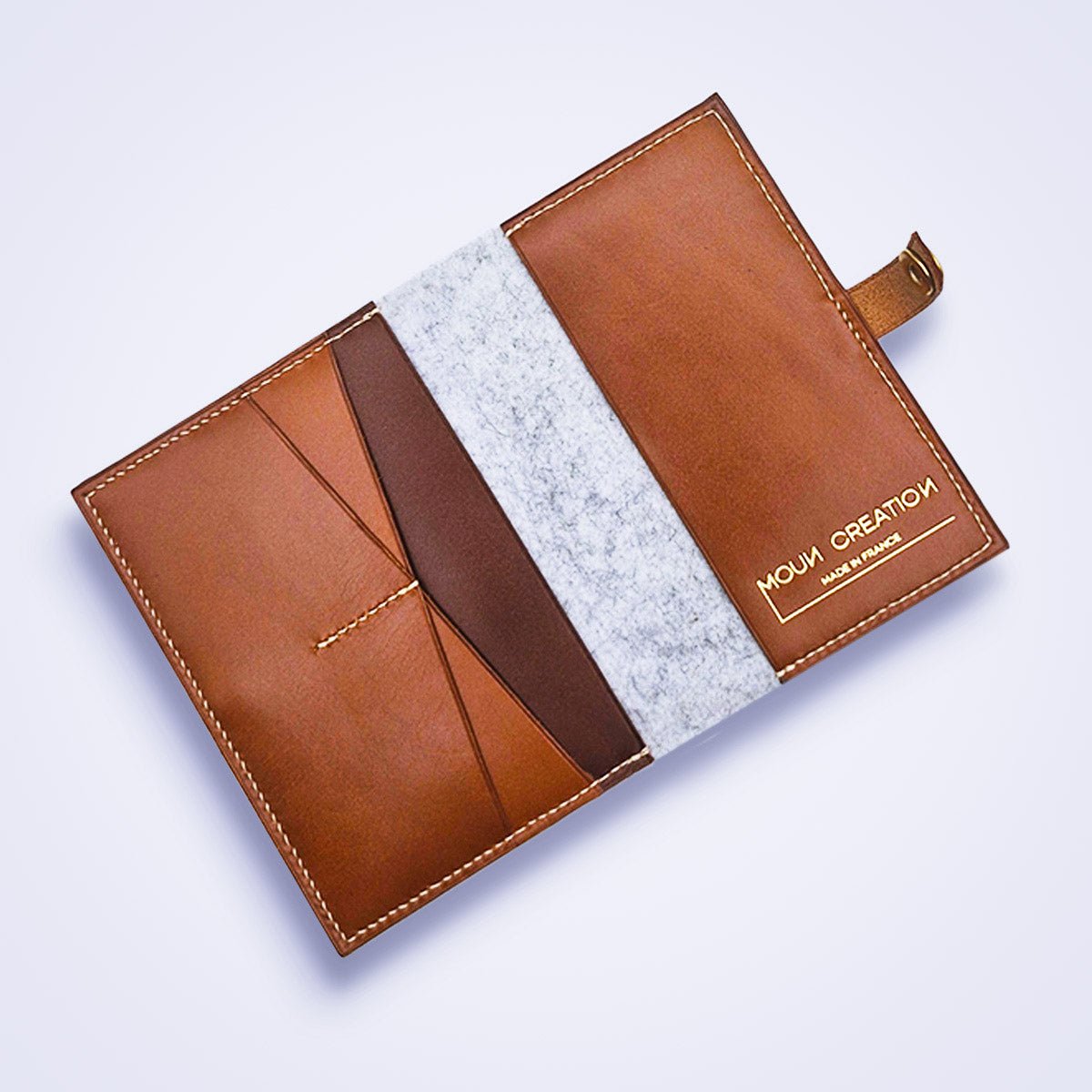 Porte - passeport Bi - matière – Cuir & feutre - MOUN CREATION Artisan maroquinier