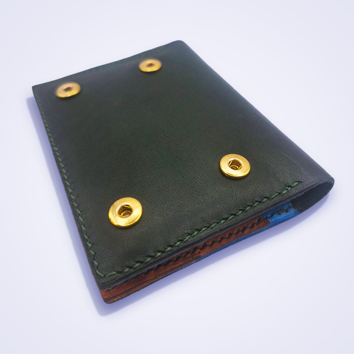 Portefeuille MEANDI – cuir vert sapin & camel avec porte - cartes et porte - monnaie clipsables - MOUN CREATION Artisan maroquinier