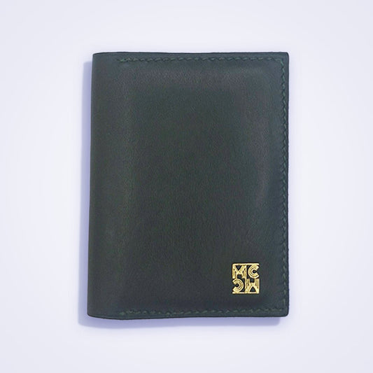 Portefeuille MEANDI – cuir vert sapin & camel avec porte - cartes et porte - monnaie clipsables - MOUN CREATION Artisan maroquinier